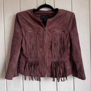 BCBG MaxAzria Brown Microsuede Fringe Jacket